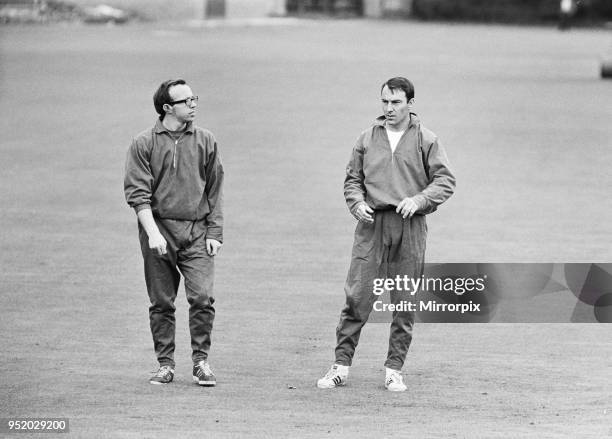 England footballers Nobby Stiles and Jimmy Greaves relax with a game of cricket the day before the World Cup Final against West Germany, 29th July...