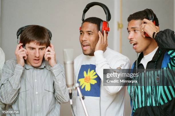 England World Cup Squad in the recording studio after joining music group New Order to record a World Cup Song ahead of the finals in Italy later...