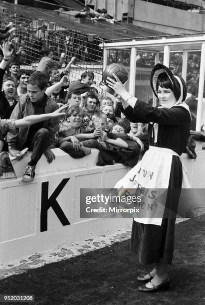 Everton toffee lady, 16 year old Catherine Dunn, holds a trophy presented to Everton supporters before the match against Crystal Palace, 16th August...