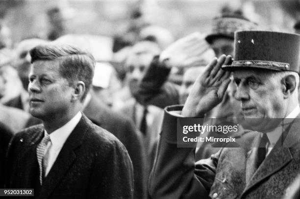 Visit of the American president John F Kennedy and his wife Jackie to Paris, France. The President with French President Charles De Gaulle, 31st May...