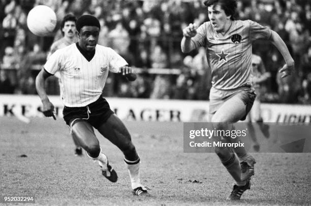 Fulham v Newcastle Football Division Two Paul Parker tracks NewcastleÕs Peter Beardsley, 4th March 1984.
