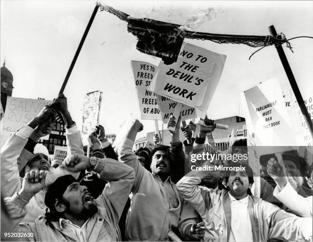 Muslims Burn Salman Rushdies Book outside Derby Council Headquarters, 15th March 1989.