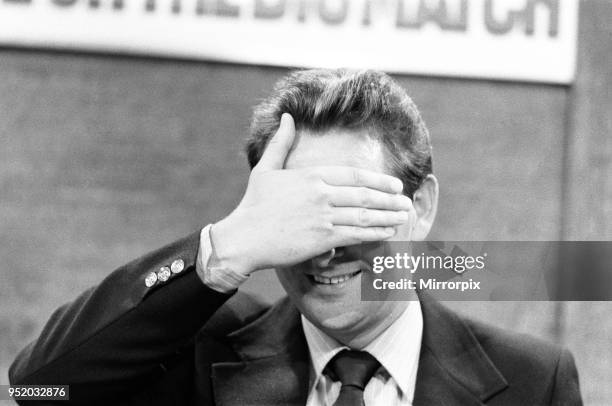 Derby County manager Brian Clough seen here in rehearsals as a football pundit on the ITV Big Match programme. Our Picture Shows: Brian Clough in the...