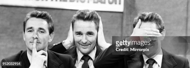 Derby County manager Brian Clough seen here in rehearsals as a football pundit on the ITV Big Match programme. Our Picture Shows: Brian Clough in the...