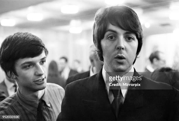 Paul McCartney of The Beatles, at press conference to announce Leicester University's art festival, held at the Royal Garden Hotel, London, 5th...