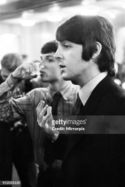 Paul McCartney of The Beatles, at press conference to announce Leicester University's art festival, held at the Royal Garden Hotel, London. 5th...