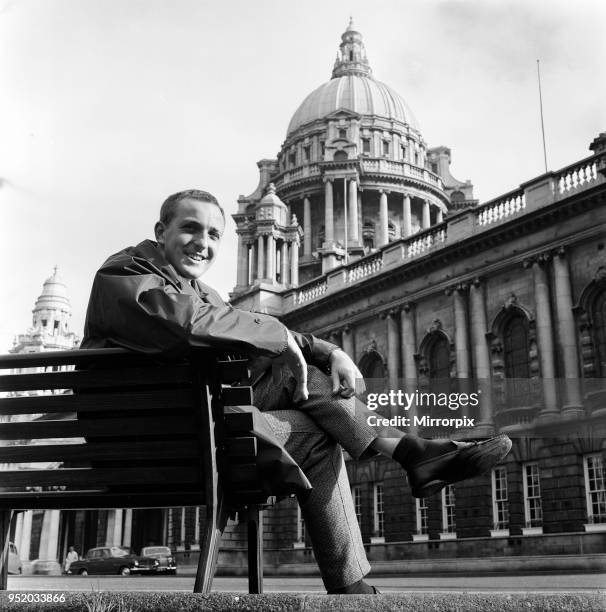 John Pilger at City Hall, Belfast. Northern Ireland, 9th October 1963.