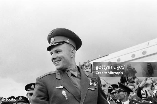 Yuri Gagarin, Soviet Cosmonaut, the first human to journey into outer space when his Vostok spacecraft completed an orbit of the Earth , visits...