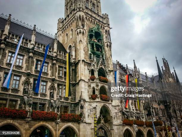 munich town hall and clock - munich glockenspiel stock pictures, royalty-free photos & images