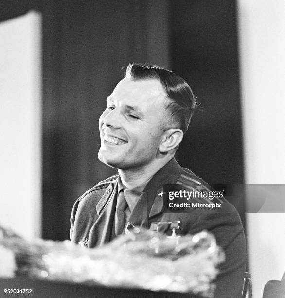 Yuri Gagarin, Soviet Cosmonaut, the first human to journey into outer space when his Vostok spacecraft completed an orbit of the Earth , visits...