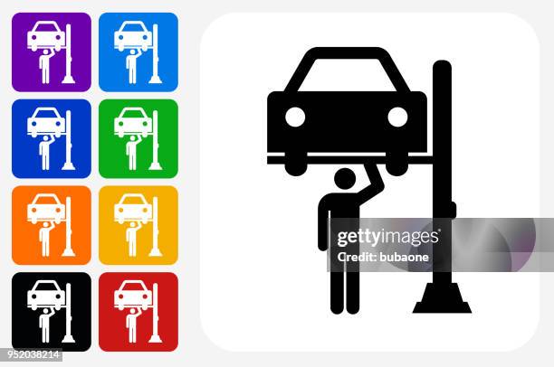 car mechanic icon square button set - oil change stock illustrations