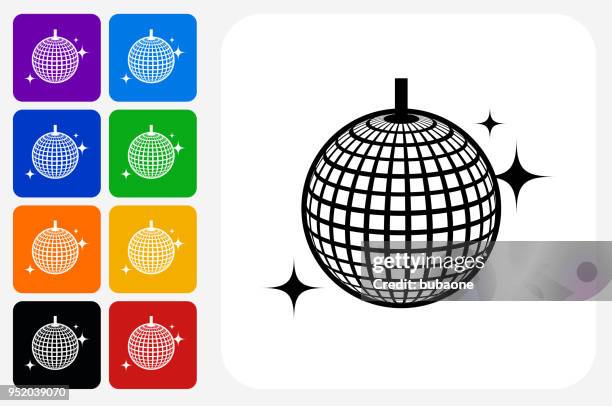 disco ball icon square button set - disco ball stock illustrations