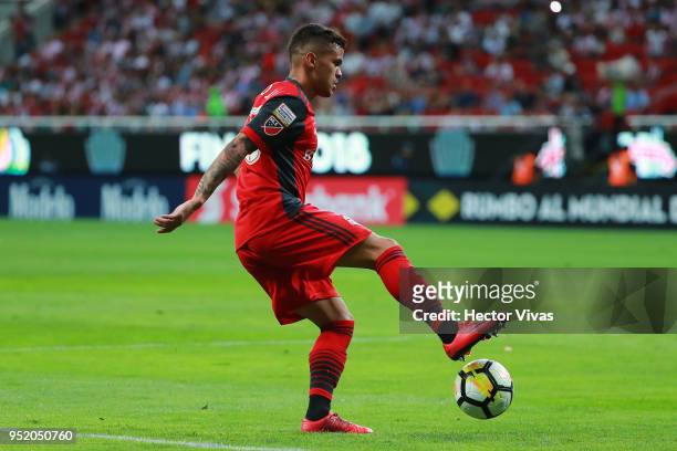 Auro Junior of Toronto FC drives the ball during the second leg match of the final between Chivas and Toronto FC as part of CONCACAF Champions League...