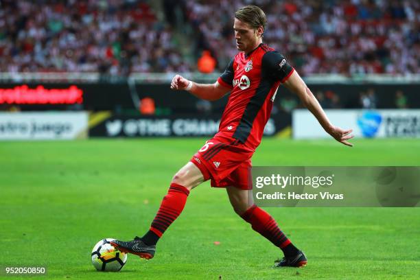 Nicolas Hasler of Toronto FC drives the ball during the second leg match of the final between Chivas and Toronto FC as part of CONCACAF Champions...