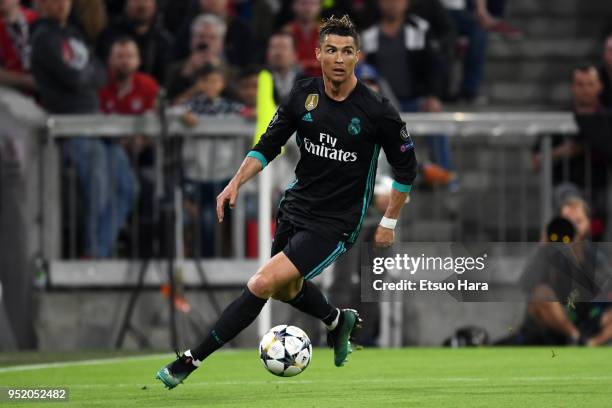 Cristiano Ronaldo of Real Madrid in action during the UEFA Champions League Semi Final First Leg match between Bayern Muenchen and Real Madrid at the...