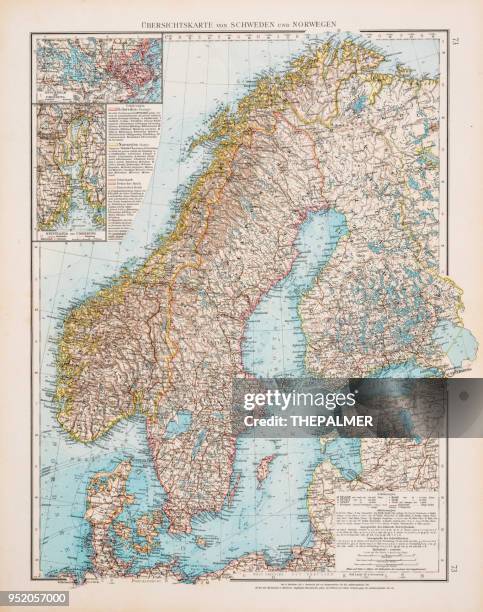 map of scandinavia 1896 - olden norway stock illustrations