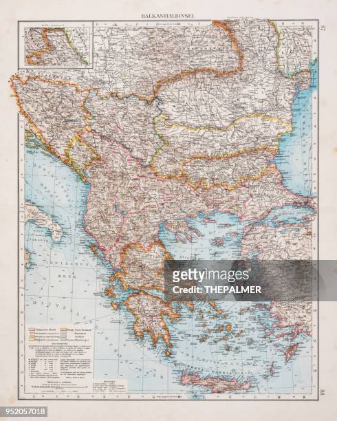 map of the blkan peninsula 1896 - croatia map stock illustrations