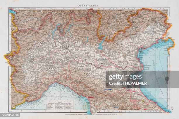 map of north italy 1896 - verona italy stock illustrations