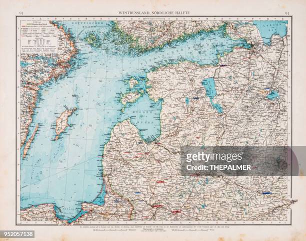 stockillustraties, clipart, cartoons en iconen met kaart van west-rusland en de baltische zee, 1896 - helsinki