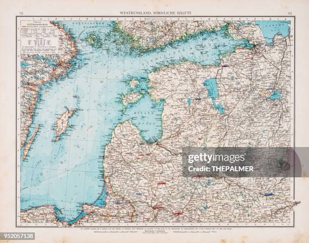 map of west russia and baltic sea 1896 - stockholm map stock illustrations