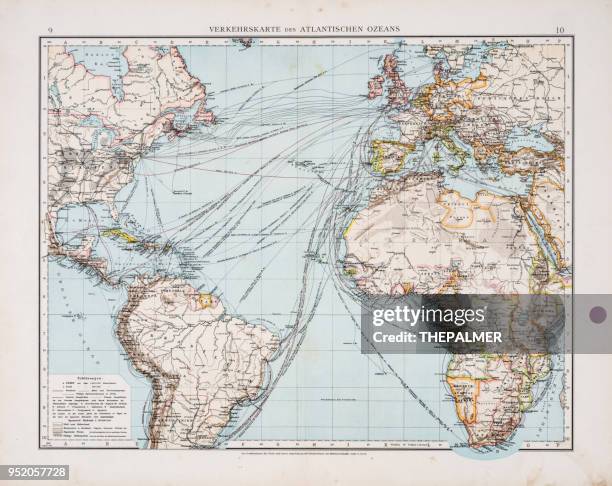 1896 大西洋上のトラフィックの地図 - 大西洋点のイラスト素材／クリップアート素材／マンガ素材／アイコン素材