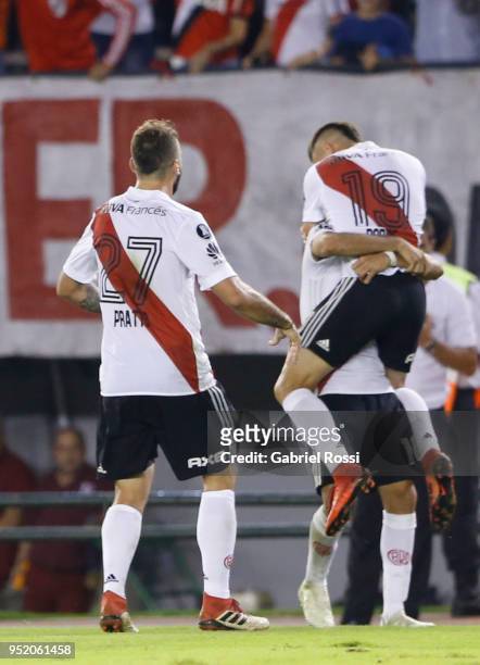 Gonzalo Martinez of River Plate celebrates after scoring the second goal of his team during a match between River Plate and Emelec as part of Copa...