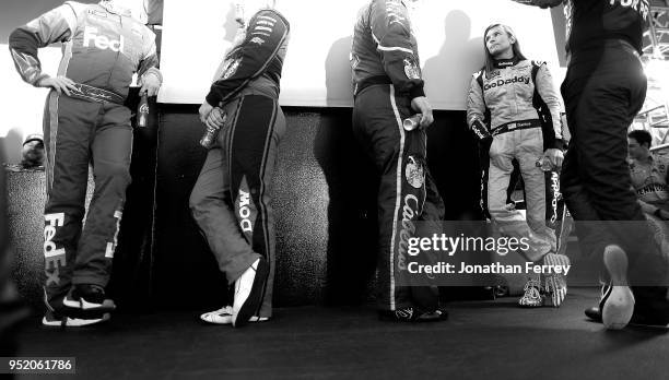 Danica Patrick waits at driver introductions before the Can Am Duels qualifying races for the 2018 NASCAR Daytona 500 at Daytona International...