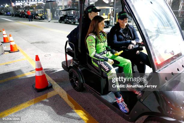 Danica Patrick waits before the Can Am Duels qualifying races for the 2018 NASCAR Daytona 500 at Daytona International Speedway on February 15, 2018...