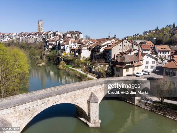 stunning view of fribourg old town in switzerland - freiburg skyline stock pictures, royalty-free photos & images