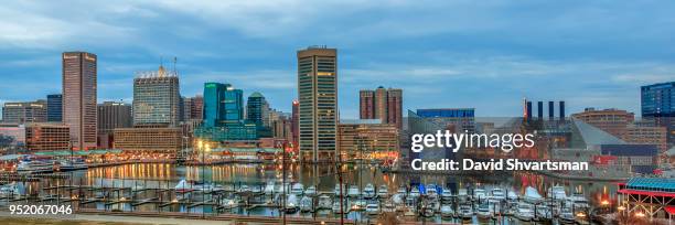 panoramic view of baltimore cityscape - baltimore maryland daytime stock-fotos und bilder