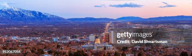 salt lake city downtown skyline panorama - salt lake city skyline stock pictures, royalty-free photos & images