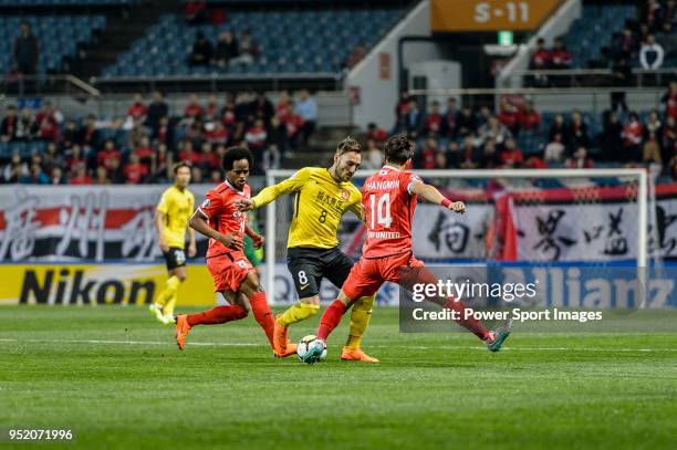 Guangzhou Midfielder Nemanja Gudelj in action against Jeju FC Midfielder Lee Chang-Min during the AFC Champions League 2018 Group Stage G Match Day 4...