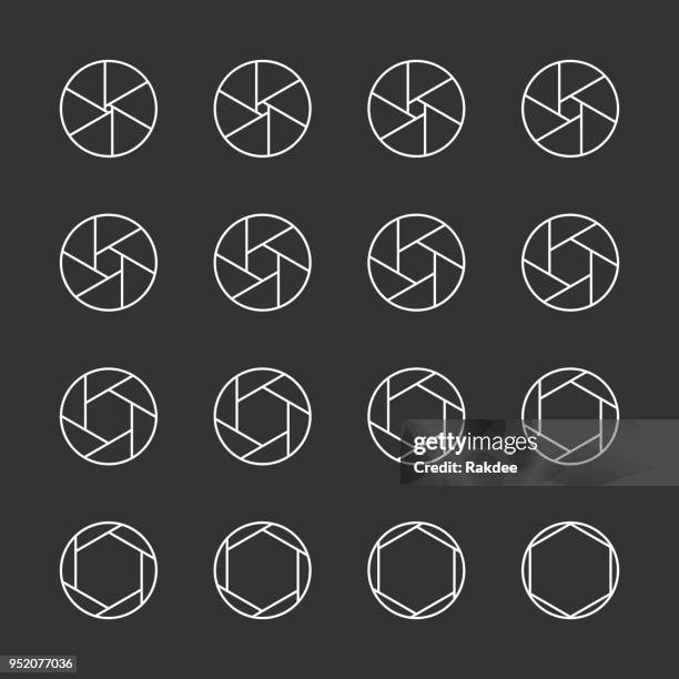 shutter icons - white line series - aperture stock illustrations