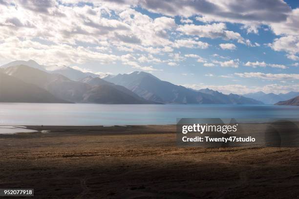 pangong lake in summer - china india border stock-fotos und bilder