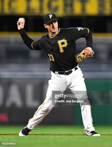 David Freese of the Pittsburgh Pirates in action during game two of a doubleheader against the Detroit Tigers at PNC Park on April 25, 2018 in...