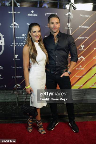Venezuelan actress Gaby Espino and husband Cristóbal Lander pose during the 20th Billboard Latin Music Awards After Party red carpet at Jewel...