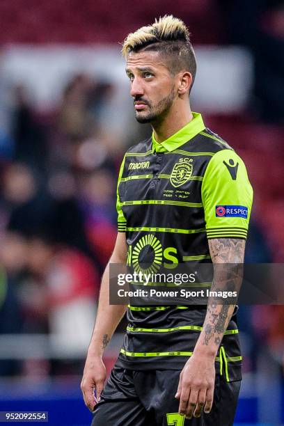 Ruben Ribeiro of Sporting CP reacts after the UEFA Europa League quarter final leg one match between Atletico Madrid and Sporting CP at Wanda...