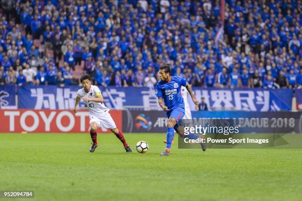 Shanghai Shenhua Midfielder Fredy Guarin attempts a kick during the AFC Champions League 2018 Group Stage F Match Day 5 between Shanghai Shenhua and...