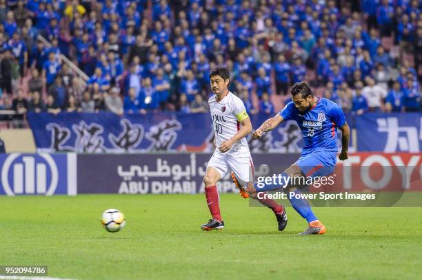 Shanghai Shenhua Midfielder Fredy Guarin attempts a kick during the AFC Champions League 2018 Group Stage F Match Day 5 between Shanghai Shenhua and...