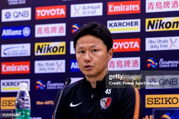 Kashima Antlers Head Coach Ishii Masatada talks during the press conference for the AFC Champions League 2018 Group Stage F Match Day 5 between...