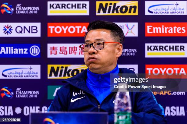 Shanghai Shenhua Head Coach Wu Jingui reacts during the press conference for AFC Champions League 2018 Group Stage F Match Day 5 between Shanghai...