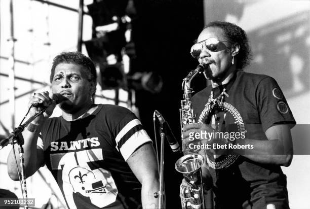 Aaron and Charles Neville performing with The Neville Brothers at The Pier in New York City on July 17, 1987.