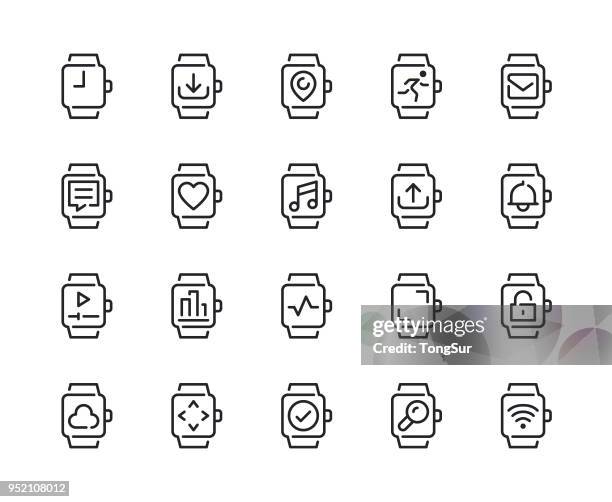 smart watch feature line icons - smart watch stock illustrations