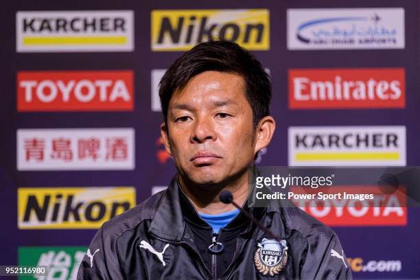 Kawasaki Frontale Head Coach Toru Oniki talks during the press conference for the AFC Champions League 2018 Group Stage F Match Day 5 between...