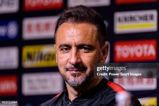 Shanghai FC Head Coach Vitor Pereira talks during the press conference for the AFC Champions League 2018 Group Stage F Match Day 5 between Shanghai...
