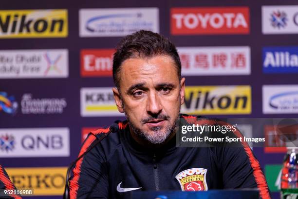 Shanghai FC Head Coach Vitor Pereira talks during the press conference for the AFC Champions League 2018 Group Stage F Match Day 5 between Shanghai...