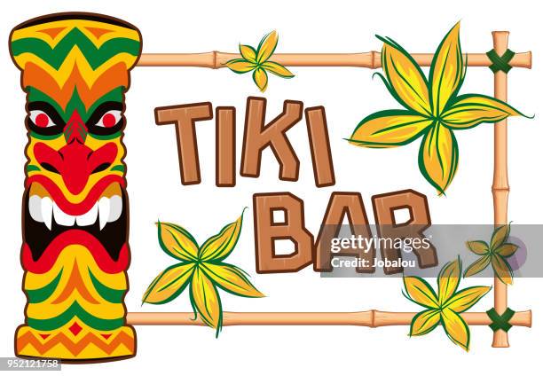 hawaiian banner with tiki statue - totem pole stock illustrations