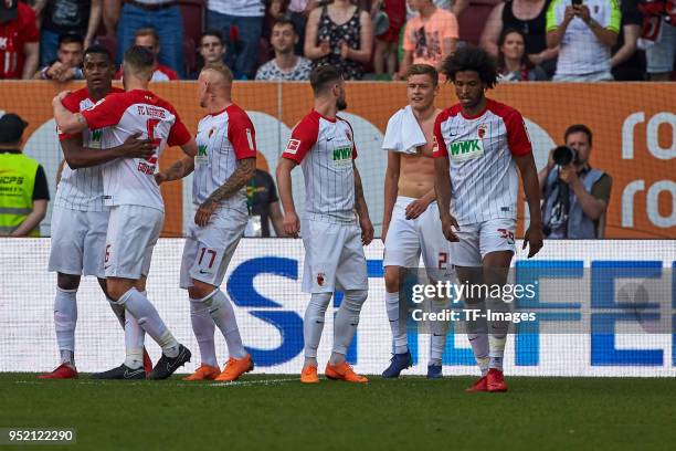 Sergio Cordova of Augsburg, Rani Khedira of Augsburg, Jonathan Schmid of Augsburg, Marcel Heller of Augsburg, Alfred Finnbogason of Augsburg and...