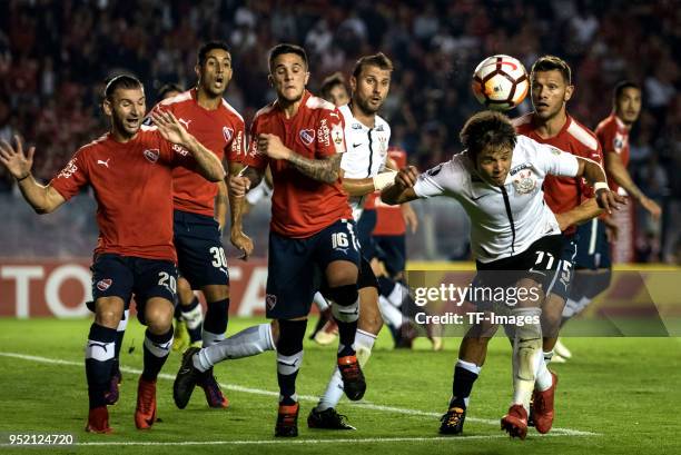 Gaston Silva of Independiente, Gonzalo Veron of Independiente, Fabricio Bustos of Independiente, Henrique Adriano Buss of Corinthians, Angel Rodrigo...