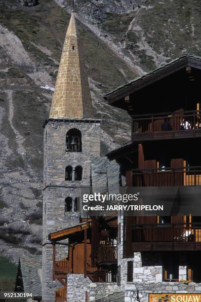 église Saint-Bernard de Menthon à Val-d'Isère, en 1999, en Savoie, France.